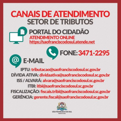 Canais de atendimento setor de tributos